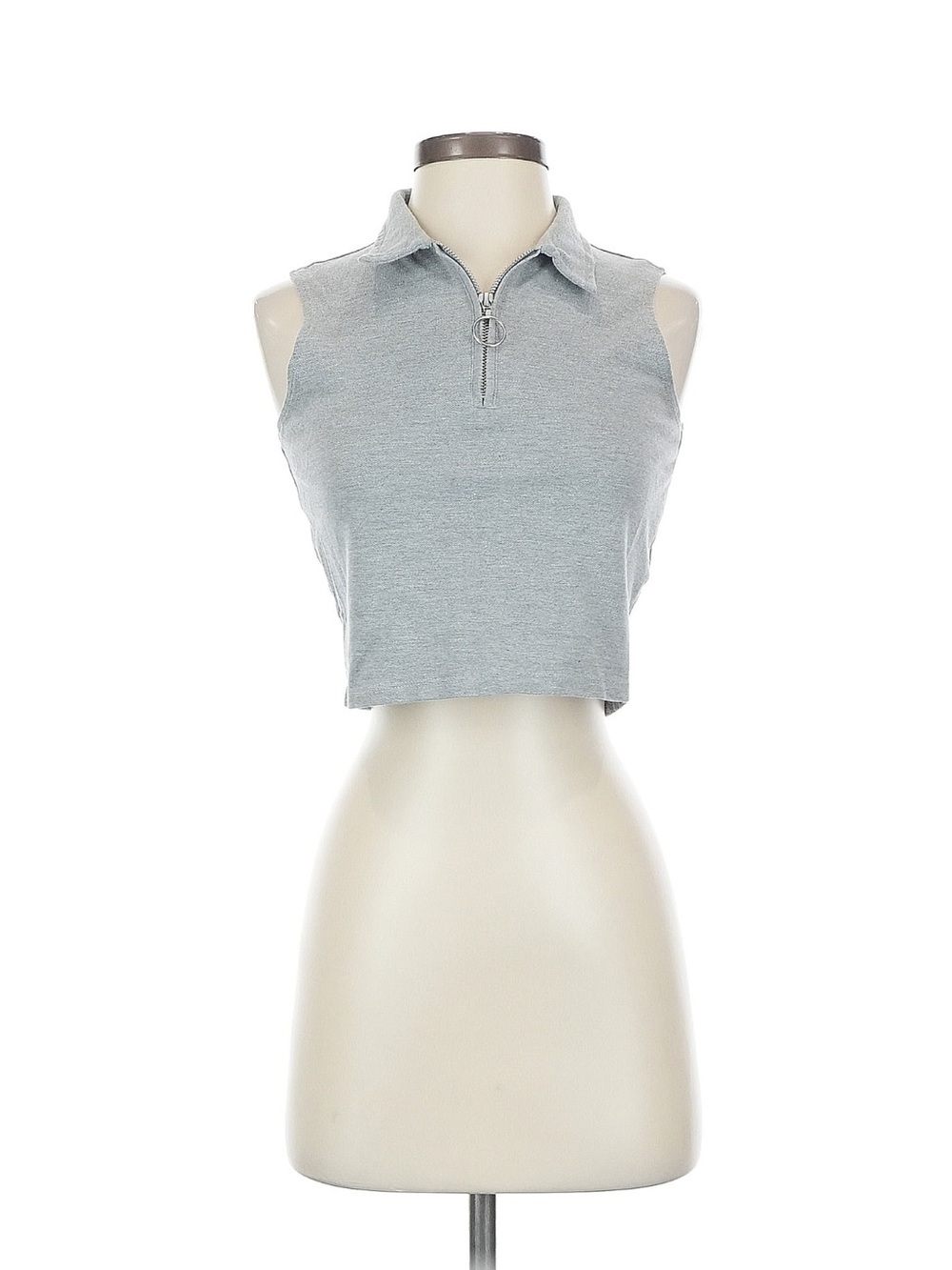 Top Shop XS Cropped Sleeveless Zip Polo Top - Light Gray
